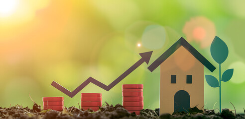 An upward trend in the housing market indicating significant financial gains from rental income or real estate investments, symbolizing a booming property sector - obrazy, fototapety, plakaty
