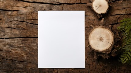 Blank mockup on wood background, empty paper list mockup in rustic style. AI generated. Copy space for text or note, vintage natural old design, vertical white list for message