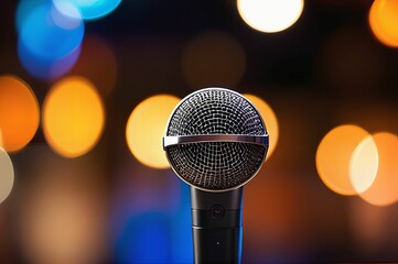Microphone on blurred background.