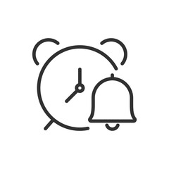 Alarm clock, linear icon, alarm clock with bell. Line with editable stroke