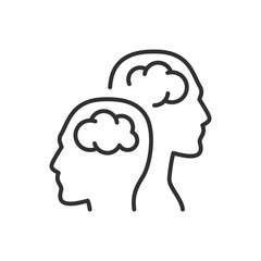 The mind of a person, linear icon. Silhouettes of people and brains. Line with editable stroke