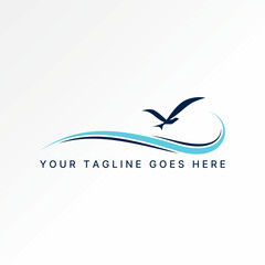 Logo design graphic concept creative premium vector stock abstract fly bird eagle swallow with sea wave beach. Related to freedom travel island ocean