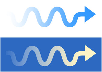 Set of blue and cream colored wavy arrows. Color gradually fades from the tip to the end of the arrow.