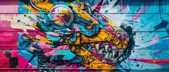 Fotobehang Hiphop artists tagging the streets with Neonpunk graffiti beats and rhymes flowing like vibrant streams of neon © Keyframe's