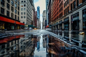 Flooding on the streets of a big city is generated AI - obrazy, fototapety, plakaty