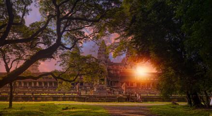 Popular tourist attraction ancient temple complex Angkor Wat - Siem Reap, Cambodia