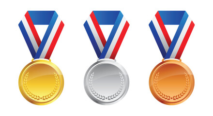 simple gold silver bronze medals with ribbon