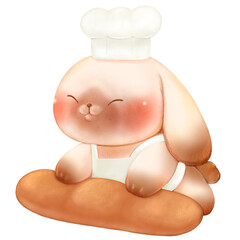 rabbit chef with bread illustration cute