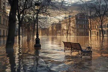 Fototapeta premium Flooding on the streets of a big city is generated AI