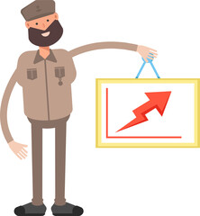 General or Soldier Character Holding Arrow Chart
