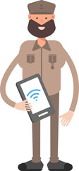 General or Soldier Character Holding Smartphone
