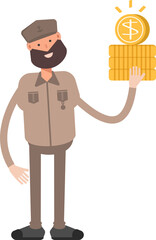General or Soldier Character Holding Dollar Coins
