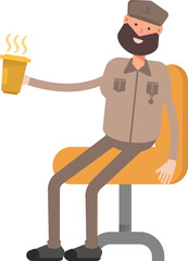General or Soldier Character Drinking Coffee

