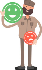 General or Soldier Character and Emoticon Sign
