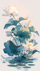 National trend Chinese style lotus landscape background illustration, twenty-four solar terms Beginning of Summer illustration - obrazy, fototapety, plakaty