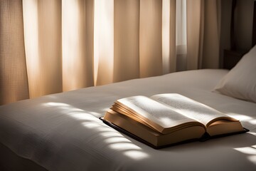 Fototapeta na wymiar a book placed on a bed