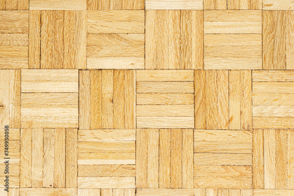 Wall mural five finger mosaic parquet background. natural oak panel. home wooden floor.