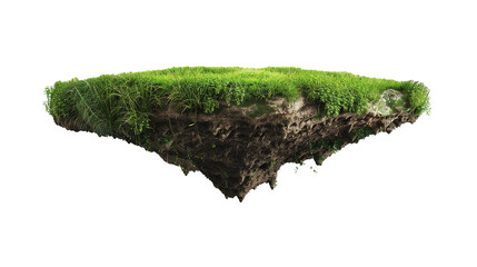 Cut of the ground and the grass landscape. The trees on the island. eco design concept. mock up