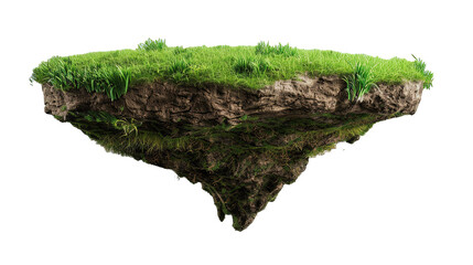 Cut of the ground and the grass landscape. The trees on the island. eco design concept. mock up