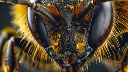 Fotobehang Bee sting macro. Generative AI © Roman