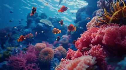 Foto op Canvas Showcase the vibrant colors of a coral reef bustling with marine life © MuhammadInaam