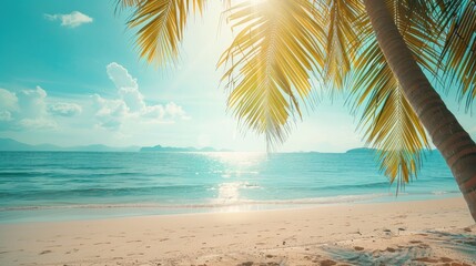 Fototapeta na wymiar Tranquil beach scene. Exotic tropical beach landscape for background or wallpaper. Design of summer vacation holiday concept.
