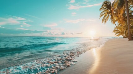 Tranquil beach scene. Exotic tropical beach landscape for background or wallpaper. Design of summer vacation holiday concept.