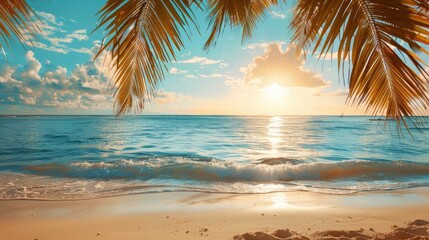 Obraz premium Tranquil beach scene. Exotic tropical beach landscape for background or wallpaper. Design of summer vacation holiday concept.