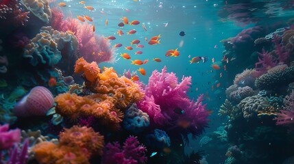 Fototapeta na wymiar Showcase the vibrant colors of a coral reef bustling with marine life