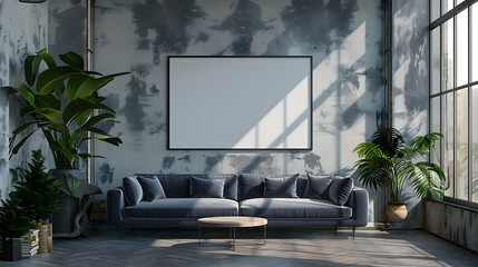 Frame mock-up horizontal frame bilderram print on demand 4d ultrahd, modern location front view wide angle symmetric