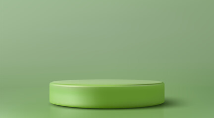 Green single stage podium on abstract background, fashionable bright stage in the green room.