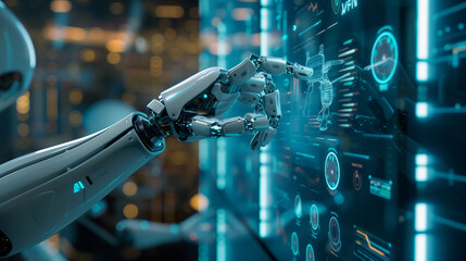 3d illustration AI robot using cyber security to protect information privacy. Futuristic concept of cybercrime prevention by artificial intelligence and machine learning process. 3D rendering