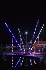 Night rest on the beach of the Black Sea with a children's pool, a trampoline dressed with diode...