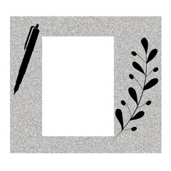 Blank White Paper with leaf ‍and pen, Square leaf monogram frame, Square frame leaves floral vector& illustration