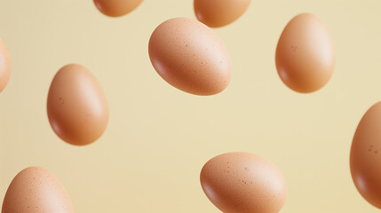 Brown Eggs Floating on Warm Yellow Background