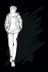 Fashion man set. Sketch of a fashion man in a jacket on a white background. Autumn man. Street style - 749933010