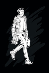 Fashion man set. Sketch of a fashion man in a jacket on a white background. Autumn man. Street style - 749933042