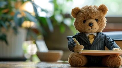 A winsome bear ornament outfitted in executive attire, mixing the essence of occupational decorum with playful elements, perfect for office embellishment.
