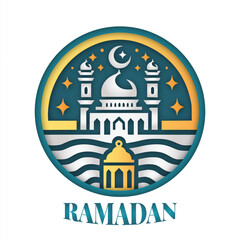 illustration of a mosque, happy ramadan, fasting