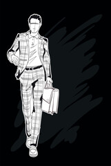 Fashion man set. Sketch of a fashion man in a jacket on a white background. Autumn man. Street style - 749933098