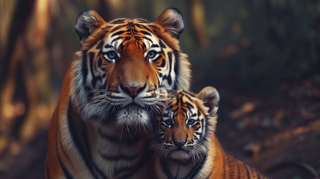 small tiger cub with mother
