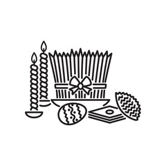 Obraz premium National sweets of Novruz Bayram holiday paxlava, shekerbura, gogal, seed, closeup on a white background,vector.