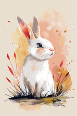 Cute bunny rabbit illustration, Generative AI. 