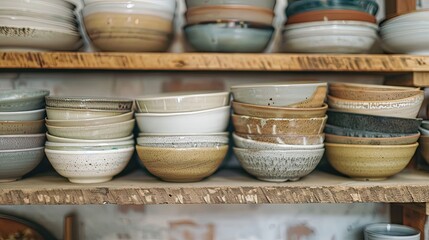 Stacked ceramic bowls. Generative AI