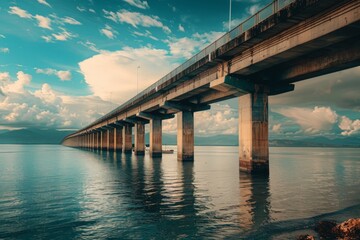 Serene dawn at arched stone bridge
