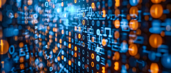Coding Matrix: Abstract Blue Background with Binary Code and Digital Elements