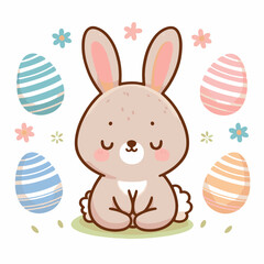 Little Rabbit With Easter Eggs Vector Illustration