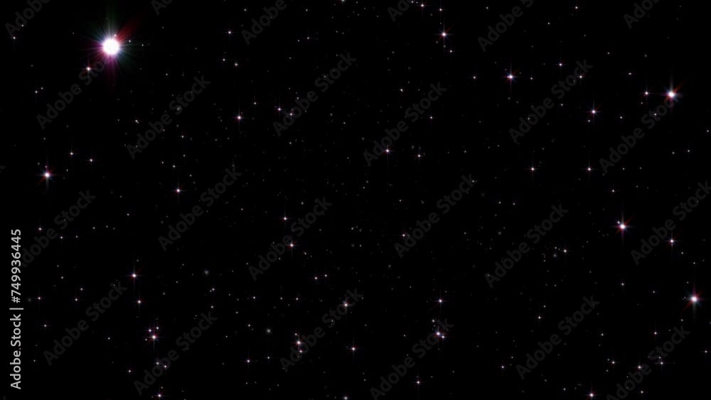 Poster loop colorful white stars particles falling down animation on black abstract background. animation o