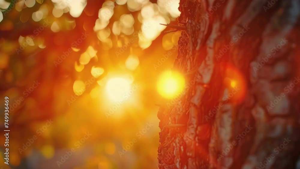Aufkleber close up view of a tree with sun shining in the background. suitable for nature and environmental th
