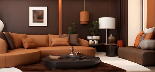 Default modern living room decoration interior for brown background.